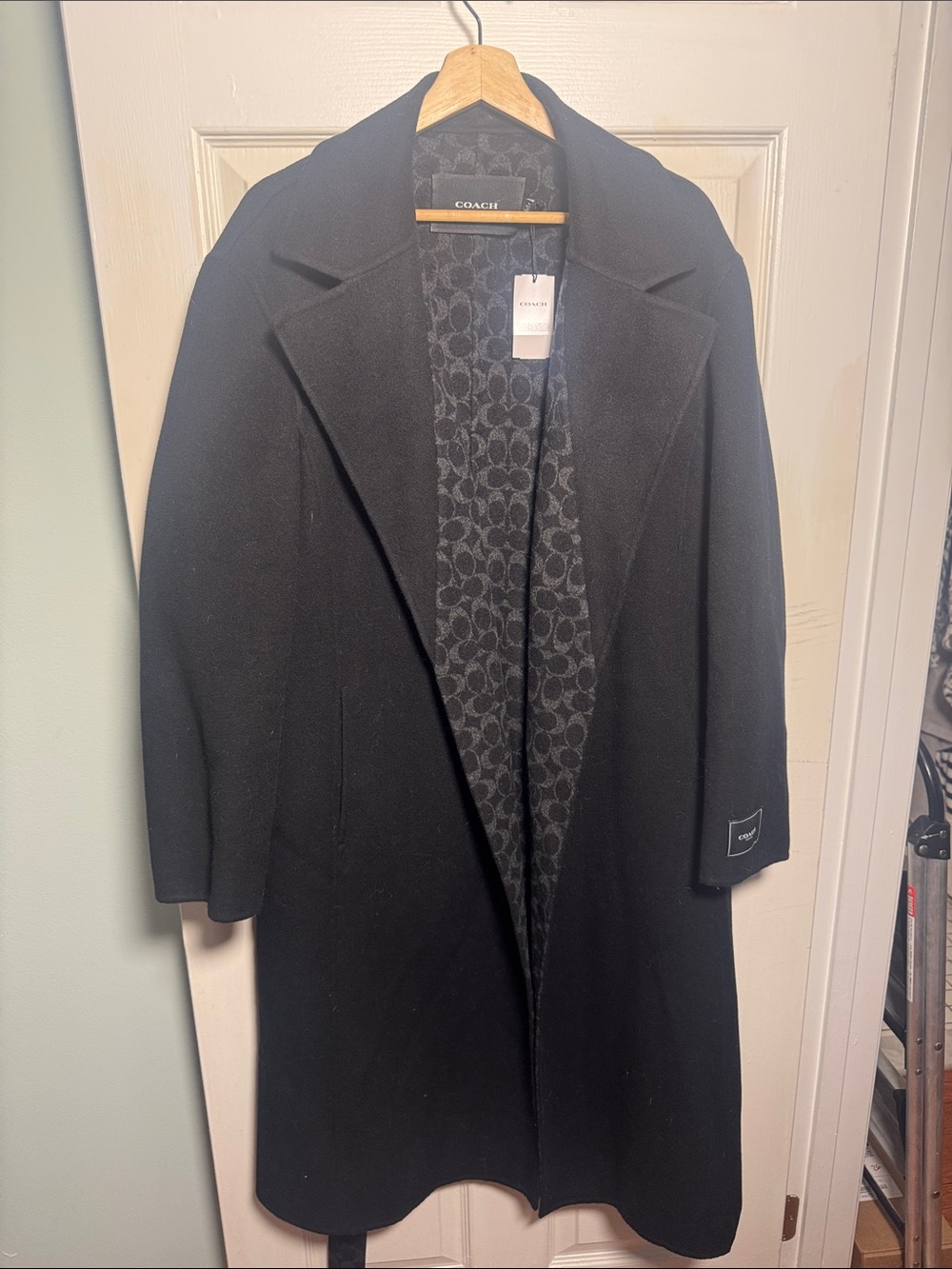 Coach Black Wool-Blend Trench Coat with Signature Lining